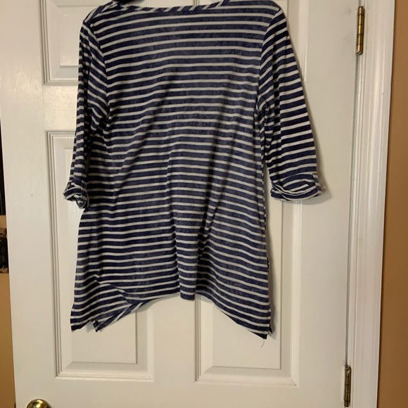 Chacha Vente Navy & white stripe asymmetrical top - Picture 2 of 2